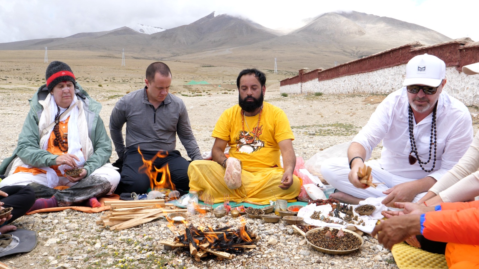 Fire puja at Mansarovar Lake with Guru Pandey