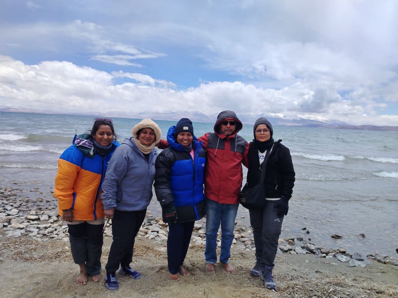 Guru Pandey with guests at Mansarovar Lake